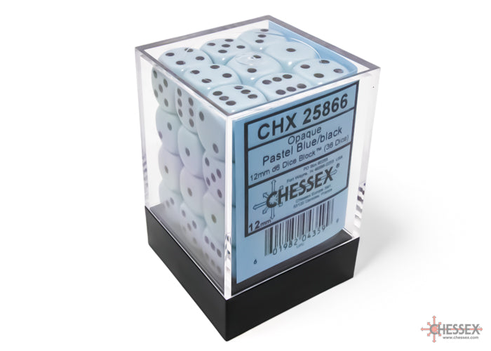 Chessex Opaque Pastel Blue/black 12mm d6 Dice Block (36 dice) CHX 25866