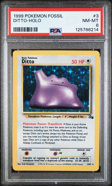 1999 POKEMON FOSSIL #3 DITTO-HOLO PSA 8