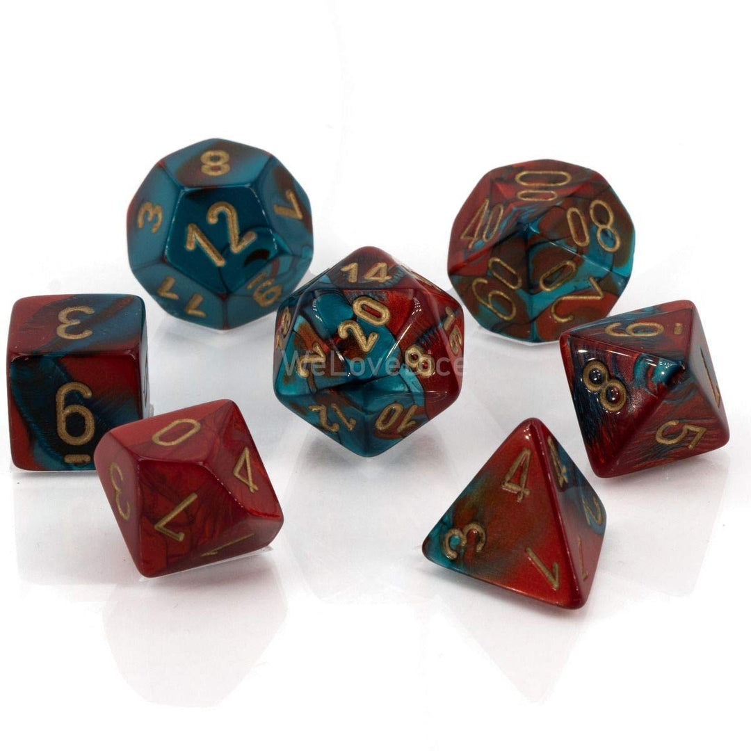 Gemini Red-Teal/gold Polyhedral 7-Die