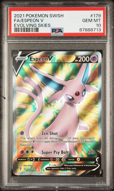 2021 POKEMON SWORD & SHIELD EVOLVING SKIES #179 FA/ESPEON V EVOLVING SKIES PSA 10