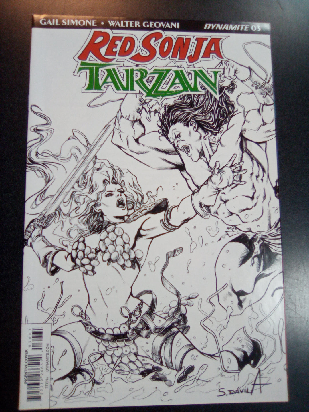 Red Sonja Tarzan #3 1:20 Sergio Davila B&W Variant