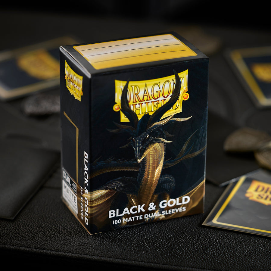 Dragon Shield - Black & Gold - Matte Dual Sleeves - Standard (100 Sleeves)