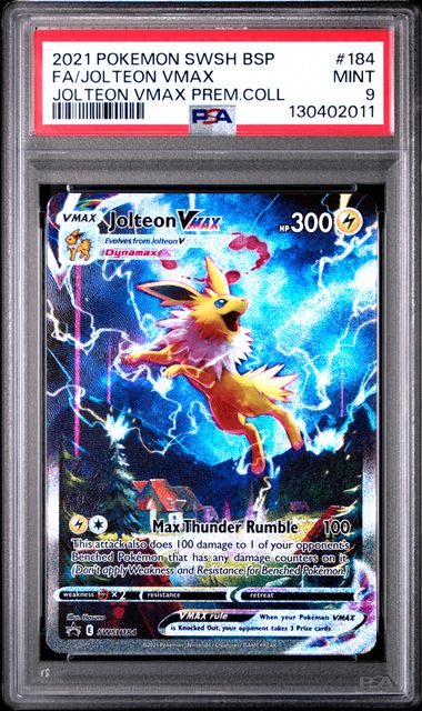 2021 POKEMON SWSH BLACK STAR PROMO #184 FA/JOLTEON VMAX JOLTEON VMAX PREM.COLL PSA 9