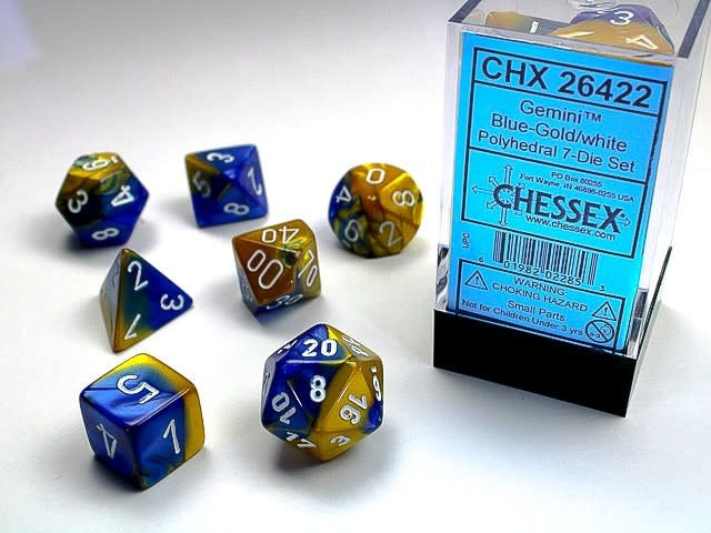 Blue-Gold/White Polyhedral 7-Die Set CHX 26422