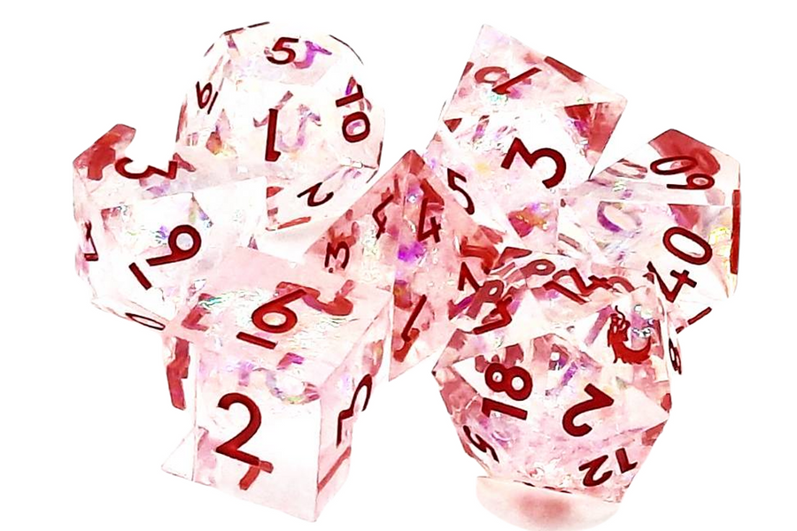 Old School 7 Piece DnD RPG Dice Set: Sharp Edged - Red Ice
