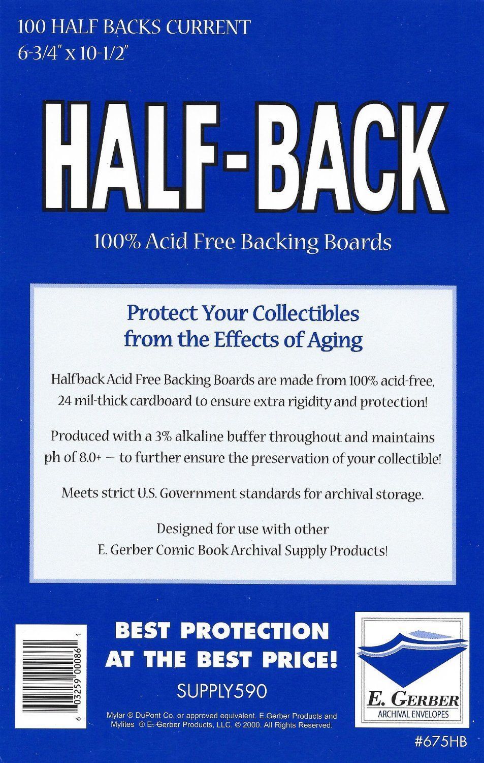 Half-Back Current Comic Book Backing Board 100 Count E.Gerber